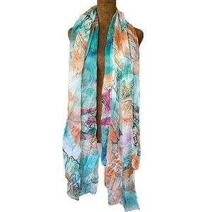 Silk Scarf Large Butterfly Watercolor Pattern Multifunctional Colorful Sheer
